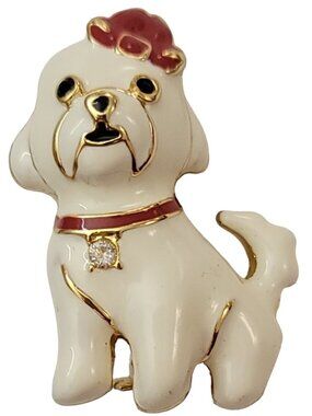 White Red Black Enamel Clear Rhinestone Fireman Pooch Dog Pin Brooch K273
